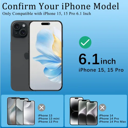 Miniatura 2 de KAREEN Paquete de 2 protectores de pantalla de privacidad para iPhone 15, iPhone 15 Pro de 6.1 pulgadas, película de vidrio templado privado Negro
