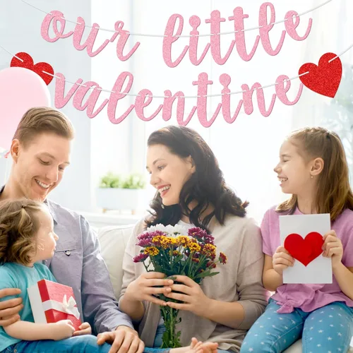 Miniatura 6 de Cartel con texto en inglés "Our Little Valentine", pancarta temática de San Valentín, baby shower, primer día de San Valentín, decoración de fiesta