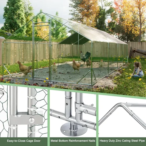 Miniatura 6 de Jaula grande de metal para gallinero con cubierta impermeable y anti-ultravioleta para jardín de granja, jaula para conejos y patos