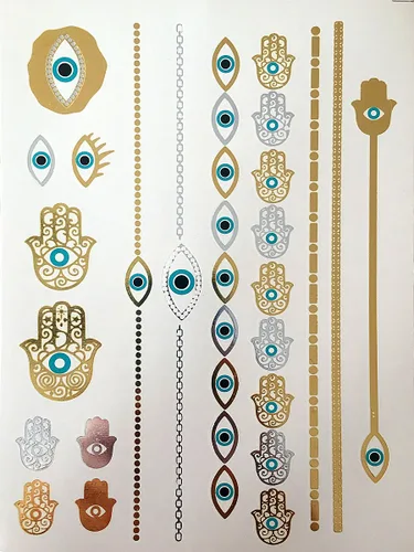 Miniatura 6 de 10 hojas de modernos tatuajes metálicos flash de oro/plata
