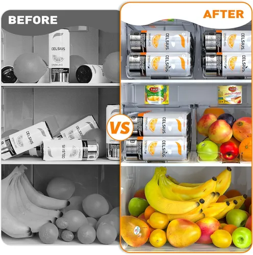 Miniatura 6 de SCAVATA Paquete de 2 organizadores de latas delgadas para refrigerador, dispensador de latas de soda alto y delgado apilable con tapa para nevera
