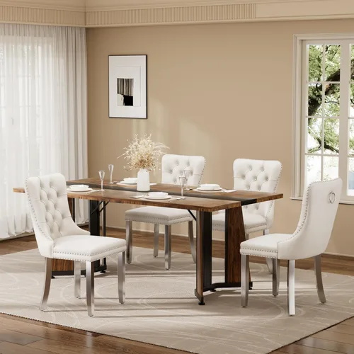 Miniatura 3 de Juego de mesa de comedor de 5 piezas con 4 sillas, mesa de comedor rectangular de madera de 71 pulgadas con sillas de comedor de terciopelo, tablero