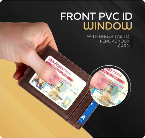 Miniatura 4 de Billetera de cuero con clip para dinero, bolsillo frontal delgado, bloqueo RFID con imán súper fuerte