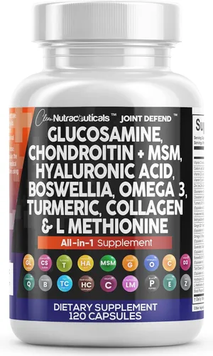 Miniatura 10 de Clean Nutraceuticals Glucosamina condroitina MSM 1500 mg con curcumina de cúrcuma, colágeno, ácido hialurónico, Omega 3 – Suplemento de salud