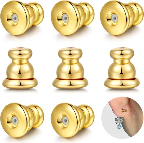 Miniatura 12 de Respaldos de Aretes para Pendientes, Respaldos de Aretes Tipo Bala de Oro 18K Repuestos para Pendientes/Orejas Caídas, Cierres de Seguridad con 2