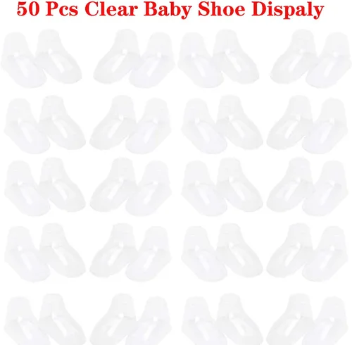 Miniatura 2 de 50 piezas de plástico transparente para pies de bebé botines de bebé calcetines de ganchillo escaparate zapatos para niños pequeños soporte