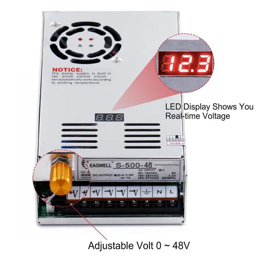 Miniatura 2 de EAGWELL Fuente de alimentación CC CA 110V/220V a DC 0-48V 10A 480W Buck Convertidor, adaptador LED ajustable regulado 5V 12V 24V 30V 36V 48V Volt