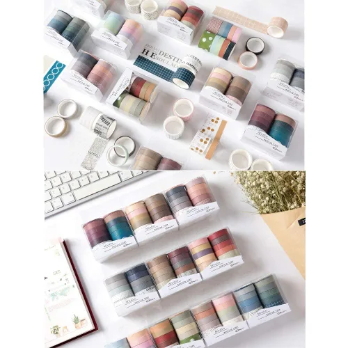 Miniatura 8 de Basic Collection - Juego de 100 rollos de cinta adhesiva de color sólido de 0.39/0.98 pulgadas de ancho, cinta adhesiva para decoración de arte