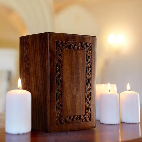 Miniatura 6 de SOULURNS - Urnas de cremación de palisandro grabadas con borde para cenizas humanas adultas, machos y hembras - Urnas decorativas de madera y ataúd