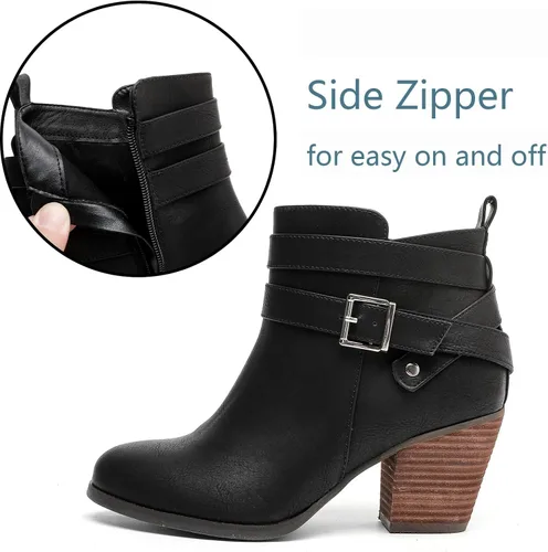 Miniatura 3 de Luoika Botines anchos para mujer, tacón medio extra ancho con cremallera lateral.