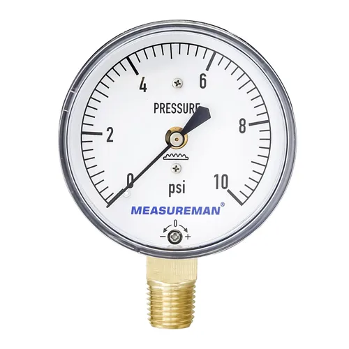 Miniatura 11 de MEASUREMAN Medidor de Presión de Tipo Diafragma en Cápsula de Baja Presión, Esfera de 2-1/2", Montaje Inferior de 1/4" NPT, Ajustable, 0-5 Psi