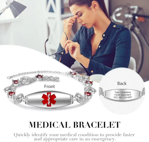 Miniatura 5 de Pulseras de identificación médica personalizadas de acero inoxidable para mujeres
