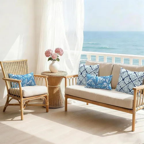 Miniatura 650 de Juego de 2 almohadas para exteriores de 16 x 16 pulgadas, repelentes al agua con interiores, para muebles de patio, hogar, jardín, geometría bohemia