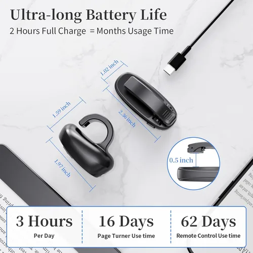 Miniatura 7 de Anillo de Dedo Control Remoto Pasador de Páginas de Kindle, Pulsador Inalámbrico Recargable para Kindle Paperwhite, Lectores Electrónicos y Cámara
