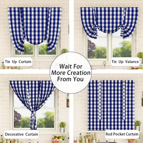 Miniatura 205 de Cenefas de cortina para ventana de 16 pulgadas de largo, 2 paneles de cuadros búfalo, cortinas pequeñas con bolsillo para barra, estilo clásico