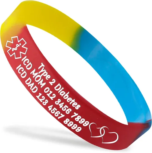 Miniatura 12 de Pulseras de silicona de alerta médica personalizadas, pulseras de identificación médica, pulseras de emergencia deportivas personalizadas para Blanco