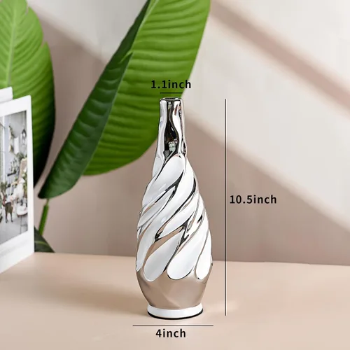 Miniatura 2 de Yundu Jarrones de cerámica blancos con plata para flores, decoración de sala de estar, decoración de mesa auxiliar, moderno jarrón de cerámica