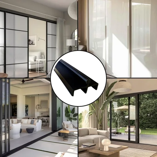 Miniatura 5 de KC Hardware - Riel de puerta corrediza de vinilo de alta calidad con cubierta de acero inoxidable, ideal para puertas de vidrio y mosquitera, Negro