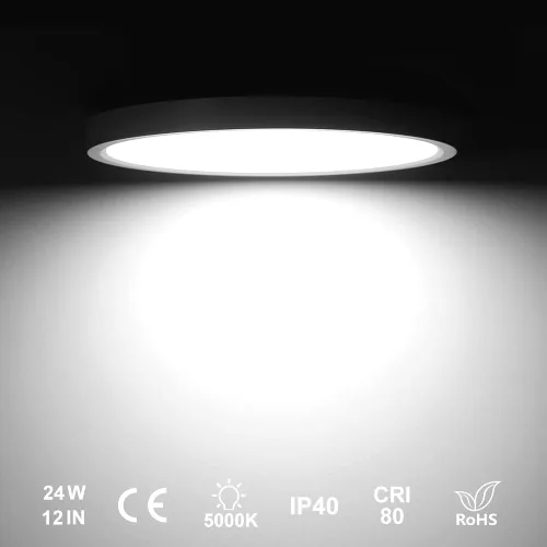 Miniatura 7 de Paquete de 2 lámparas LED de techo empotradas de 12 pulgadas, luz blanca diurna de 5000 K, 24 W 3200 LM, luces de techo planas redondas, luminosas