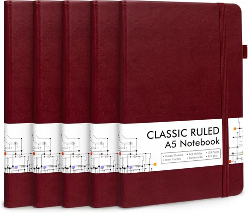 Miniatura 8 de Feela - Paquete de 5 cuadernos en blanco de tapa dura para la escuela, cuadernos de negocios clásicos con líneas cuadriculadas y soporte