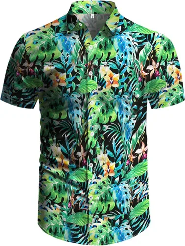 Miniatura 50 de RPOVIG Conjunto de playa a juego con camisas y pantalones cortos para hombre, ropa floral hawaiana para festival, conjuntos de 2 piezas con sombrero
