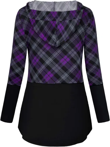 Miniatura 3 de QUINEE sudadera con capucha para mujer de manga larga a cuadros, bloque
