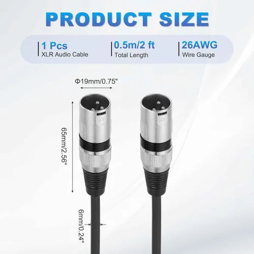 Miniatura 2 de MECCANIXITY Cable de micrófono XLR macho a macho de 2 pies y 3 pines, adaptador profesional de audio XLR, cables de micrófono para sistemas PA