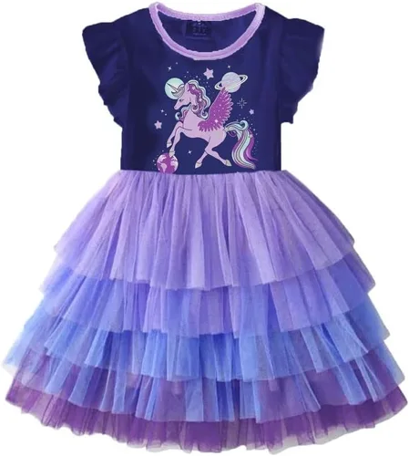 VIKITA Vestido de verano para niña de flores, sin mangas, de poliéster, tutú para niñas de 3 a 7 años, hasta la rodilla