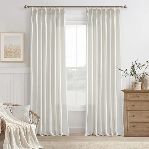 Miniatura 80 de TWODRAPES Cortinas de Lino Plisadas con Pinza Beige Blancas de 54 Pulgadas de Largo 2 Paneles para Comedor Cocina Dormitorio Plisadas Semi