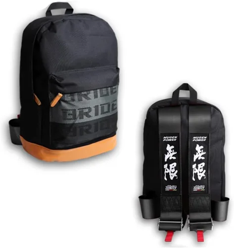 Miniatura 21 de W-POWER JDM Bride Racing Mochila de viaje para laptop con parte inferior marrón con correas de arnés ajustables (ASIMO-BK)