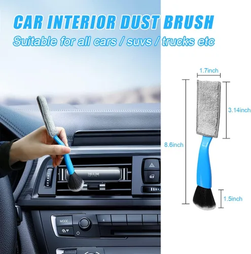 Miniatura 2 de Ziciner 2 cepillos de doble cabezal para limpieza de coche, cepillos suaves para detalles de plumero interior de automóvil, pantalla universal