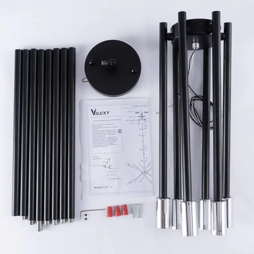 Miniatura 9 de VILUXY Candelabro Sputnik moderno con 6 luces negras lineales para techo, lámpara colgante de mediados de siglo para comedor, sala de estar, Negro