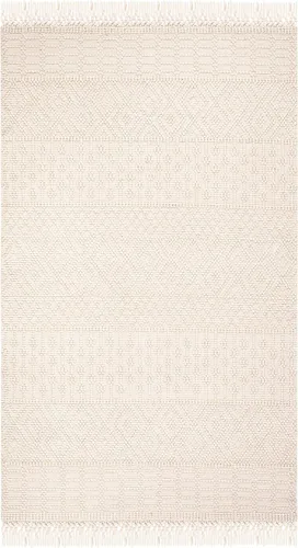 SAFAVIEH Natura Collection - Alfombra decorativa de 2 x 3 pies, color marfil, con flecos de lana marroquí bohemia, hecha a mano, ideal para zonas de