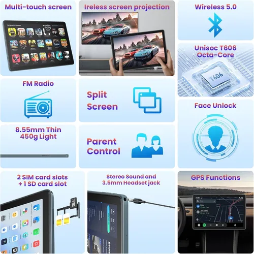 Miniatura 4 de Tableta, tableta Android 2025 con teclado de 14 GB+128 GB+1 TB expandir, tabletas celulares 4G con ranura dual SIM, tabletas 2 en 1 Octa-Core