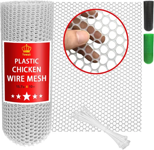 Malla de alambre de pollo de plástico con bridas de cremallera, malla de alambre de pollo de 1.3 x 10 pies para jardinería, cercado de aves de