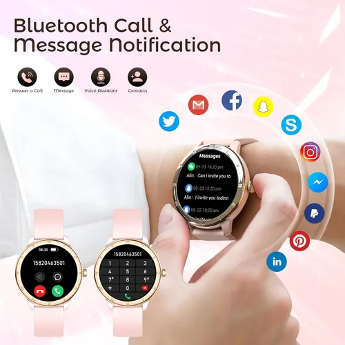 Miniatura 9 de EIGIIS Relojes inteligentes Android para mujer, 1.27 pulgadas, HD, esfera romana, relojes deportivos, rastreadores de actividad con monitor de sueño