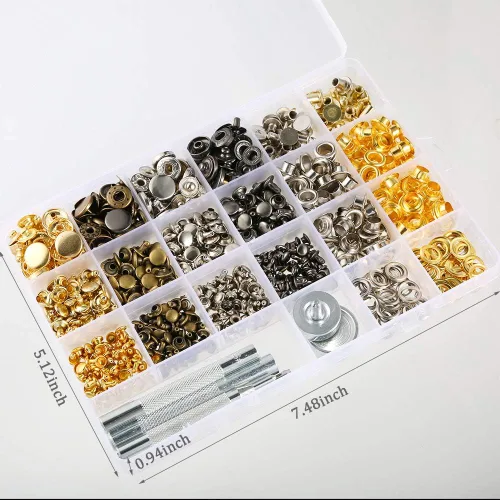 Miniatura 2 de Caydo Juego de 400 sujetadores a presión de 4 estilos que incluye remaches de cuero, ojales, ojales, tornillos de fijación, botones a presión