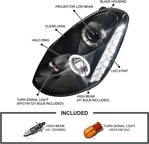 Miniatura 3 de SPEC-D TUNING Halo LED - Faros delanteros de proyector de color negro, lámparas de señal compatibles con Infiniti G35 4Dr Sedán 2005-2006, conjunto