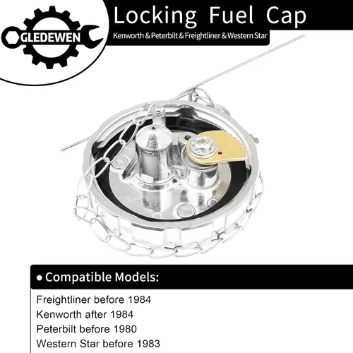 Miniatura 2 de Tapa de combustible de bloqueo (1 unidad), Compatible con Kenworth Peterbilt Freightliner Western Star, rosca de 3 1/2 pulgadas, ventilada de 5.5