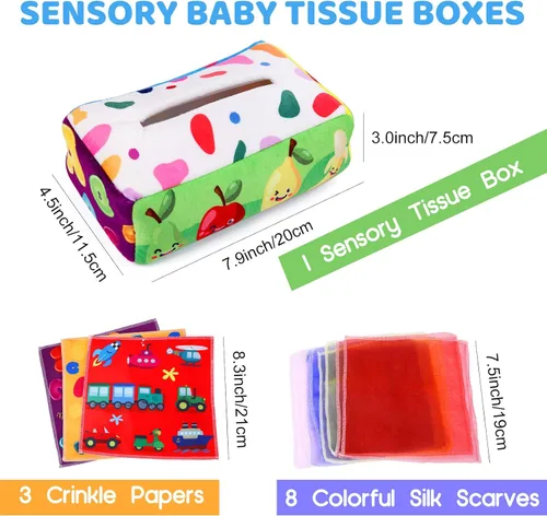 Miniatura 7 de YOGINGO Juguetes para bebés de 6 a 12 meses – Caja de pañuelos Montessori para bebés de 6 a 12 meses, suave relleno de alto contraste, juguetes