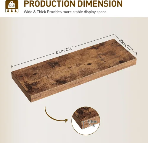 Miniatura 3 de RALGEND - Estantes flotantes para pared, juego de 4 con soportes invisibles de 1.5" de espesor, estantes colgantes de 23.6L x 7.9W estilo granja