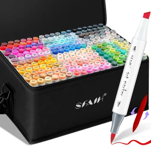 SFAIH Rotuladores de alcohol y cincel, 216 colores de doble punta para ilustración de colorear para adultos, regalos para artistas adultos, correa
