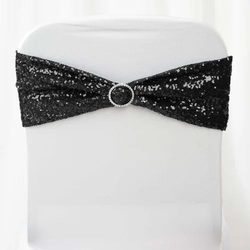 Efavormart - 5 fundas para sillas de elastano con lentejuelas para decoración de eventos de boda, suministros de decoración de fiesta, color negro