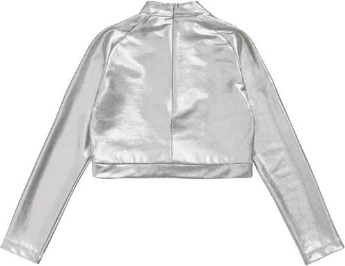 Miniatura 4 de JEATHA Camiseta corta de manga larga con lentejuelas brillantes para niños y niñas, con cuello alto falso, camisetas atléticas de jazz hip-hop