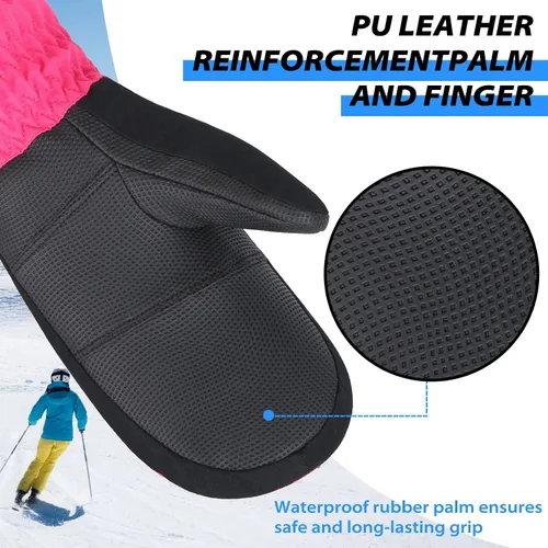 Miniatura 2 de Achiou Guantes de esquí para niños, guantes de nieve impermeables de invierno para niños, guantes de snowboard cálidos para pantalla táctil