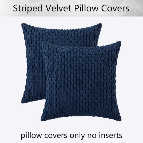 Miniatura 328 de K Kevin Textile - Juego de 2 fundas de almohada decorativas de corduroy suave azul con rayas estilo bohemio, fundas de almohada para sofá, cama