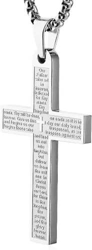 Miniatura 2 de HZMAN Stainless Steel Mens Womens Cross Necklace Lords Prayer Pendant 4 Colors Available