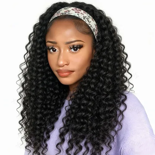 Miniatura 57 de XSY: Peluca de diadema de cabello humano de onda profunda sin pegamento, sin encaje frontal, peluca de diadema rizada, lista para usar y llevar