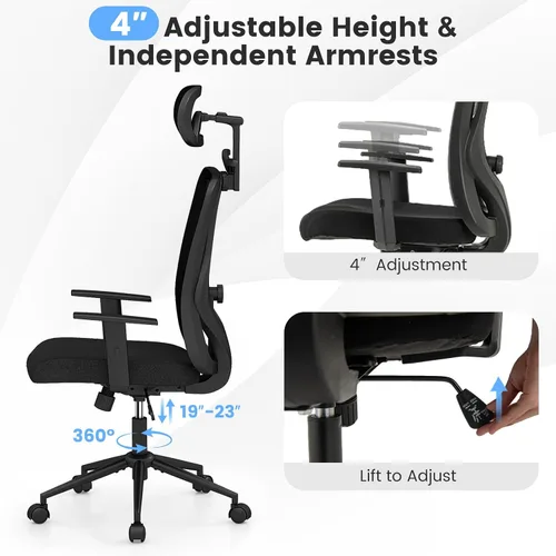 Miniatura 6 de COSTWAY Silla de oficina de malla, sillas ergonómicas de escritorio para computadora con reposacabezas 3D, reposabrazos ajustables y soporte lumbar
