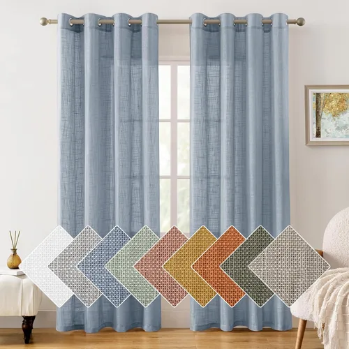 Miniatura 14 de HOMEIDEAS - Cortinas traslúcidas de lino rosa pálido, 2 paneles de 63 pulgadas de largo con textura de rosa polvoriento semitransparente, cortinas